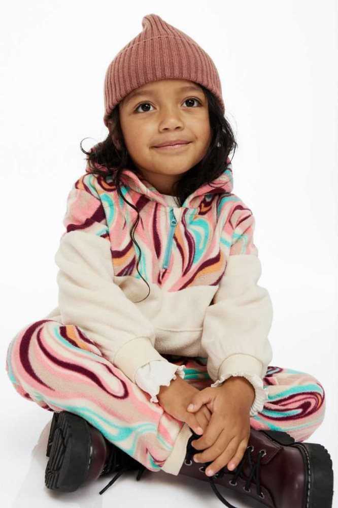 H&M 2-piece Patterned Fleece Set Oberbekleidung Kinder Hellbeige Rosa | 2783-YRFMV