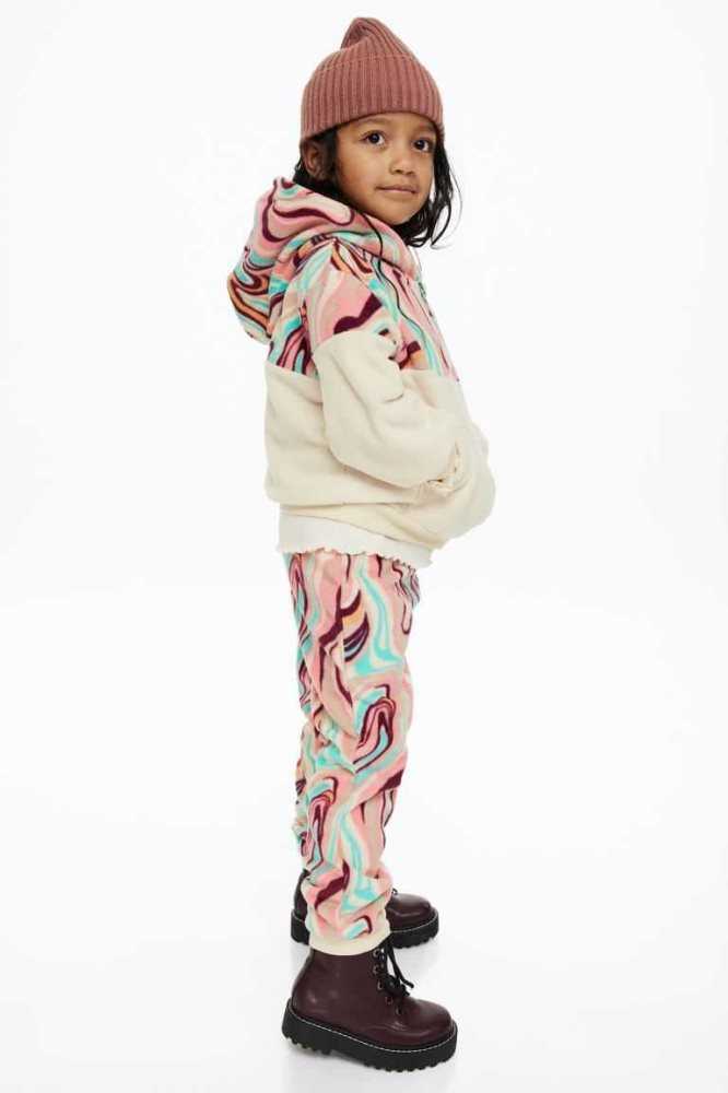 H&M 2-piece Patterned Fleece Set Oberbekleidung Kinder Hellbeige Rosa | 2783-YRFMV