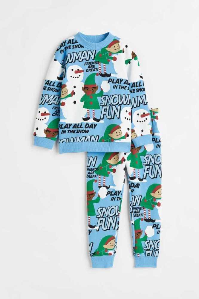 H&M 2-piece Patterned Sweatshirt Einteiler Kinder Hellblau | 3067-FHSNG