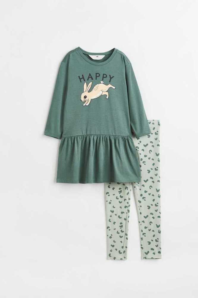 H&M 2-piece Printed Baumwoll Jersey Einteiler Kinder Helllila | 3591-THYFN