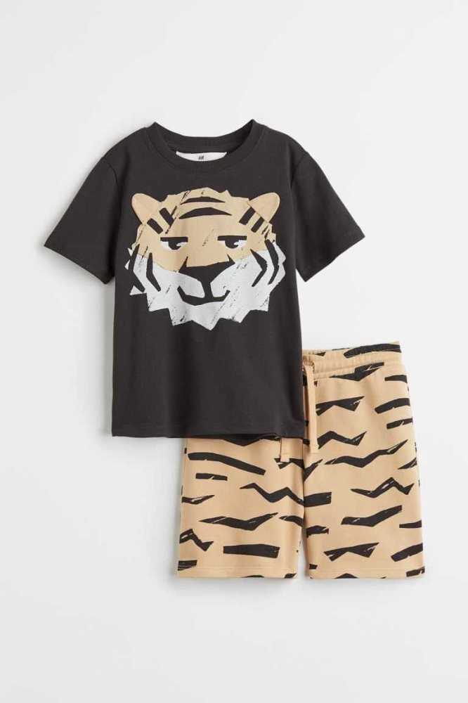 H&M 2-piece Printed Einteiler Kinder Dunkelgrau | 6942-HGCRK