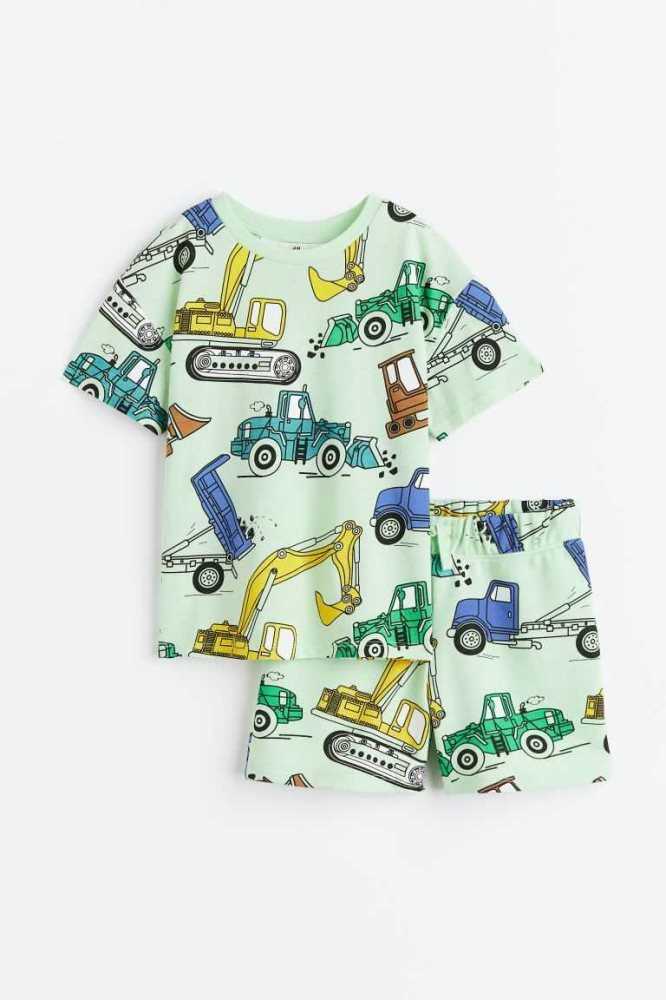 H&M 2-piece Printed Einteiler Kinder Hellgrün | 3680-QVXZU