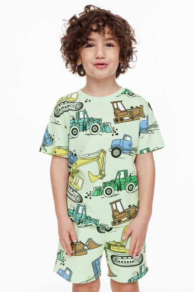 H&M 2-piece Printed Einteiler Kinder Hellgrün | 3680-QVXZU