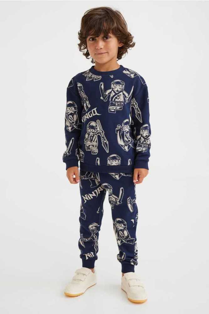 H&M 2-piece Printed Sweatshirt Einteiler Kinder Dunkelgrün | 1495-IDHVO