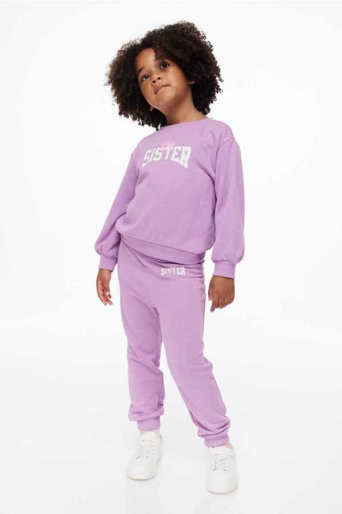 H&M 2-piece Printed Sweatshirt Einteiler Kinder Rosa | 2930-ORPMC