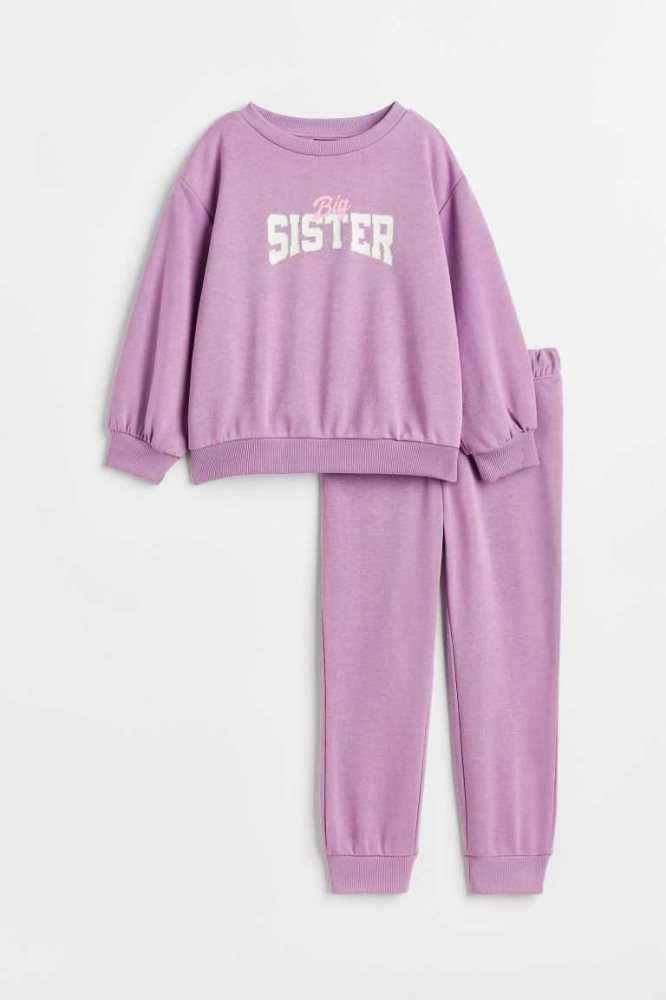 H&M 2-piece Printed Sweatshirt Einteiler Kinder Rosa | 2930-ORPMC