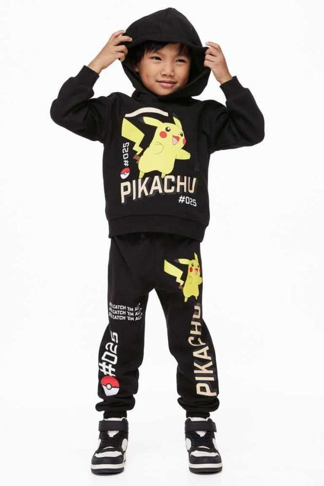 H&M 2-piece Printed Sweatshirt Einteiler Kinder Schwarz | 5671-FXCYQ