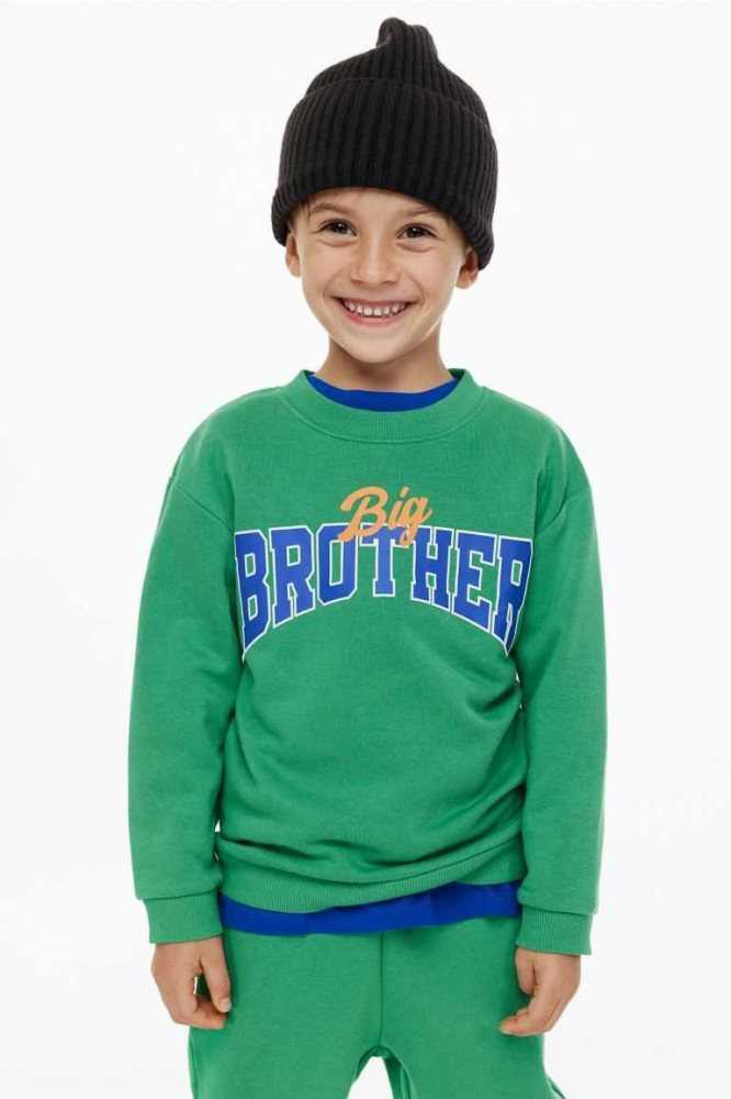 H&M 2-piece Printed Sweatshirt Einteiler Kinder Grün | 8256-OXIJM