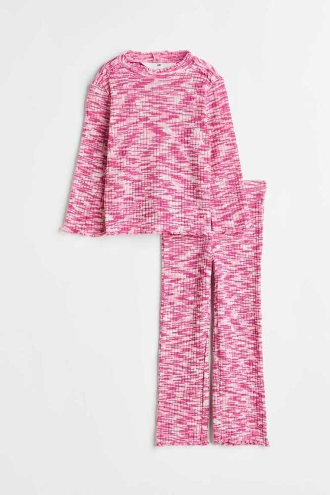 H&M 2-piece Rib-knit Einteiler Kinder Dunkelgrün Hellgrün | 5638-AQLRI