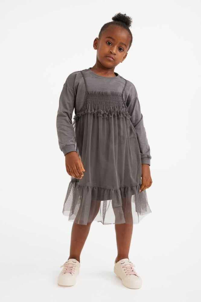 H&M 2-piece Set Kurzes Kleid Kinder Dunkelgrau | 3412-ZGSPR