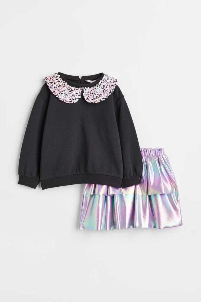 H&M 2-piece Shimmery Einteiler Kinder Schwarz Silber | 6018-SRGYU