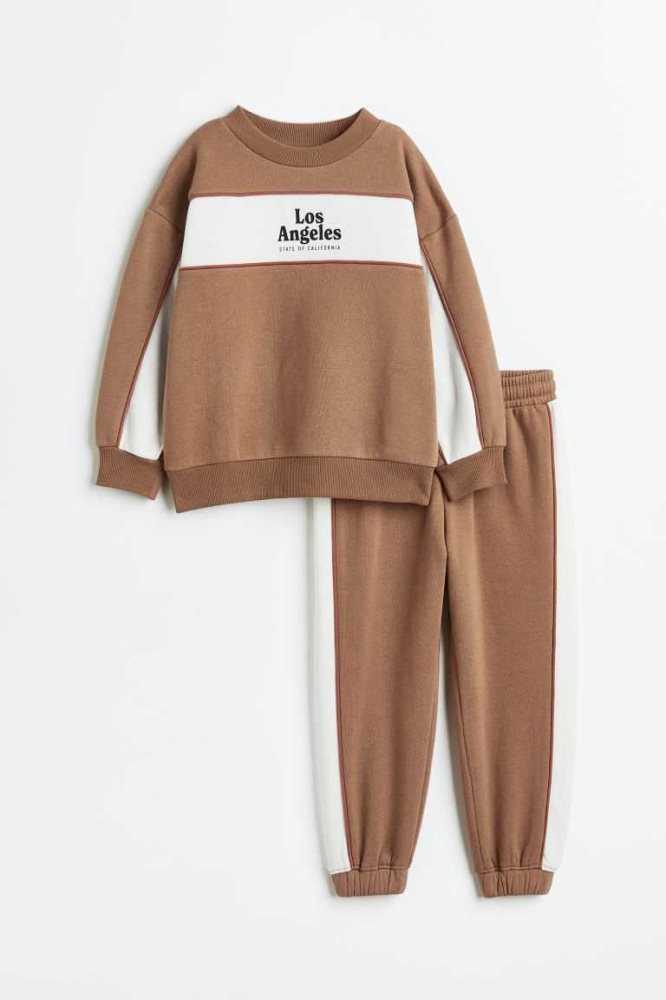 H&M 2-piece Sweatshirt Einteiler Kinder Dunkelbeige | 1908-FYOLB