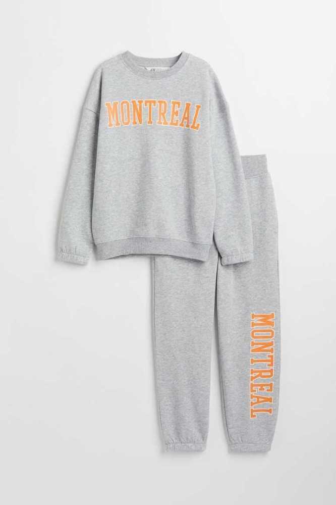 H&M 2-piece Sweatshirt Einteiler Kinder Hellgrau | 2539-SUCER