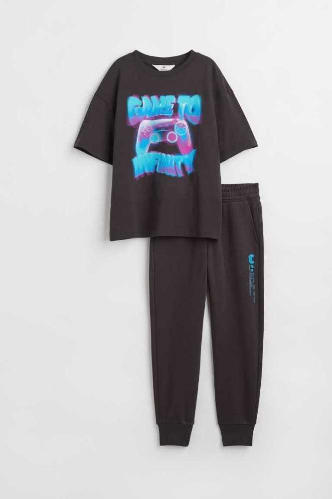 H&M 2-piece T-shirt and Joggers Einteiler Kinder Schwarz | 9087-ZQMKD