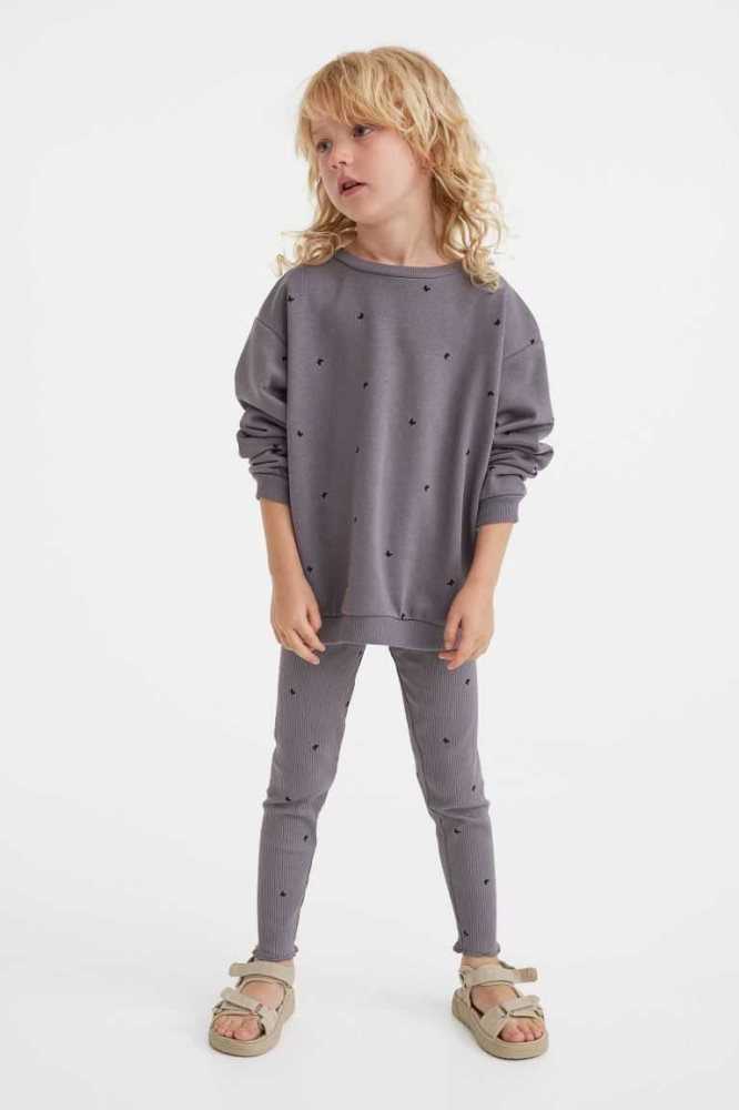 H&M 2-piece Top and Leggings Einteiler Kinder Lila Schwarz | 8174-CWMUH