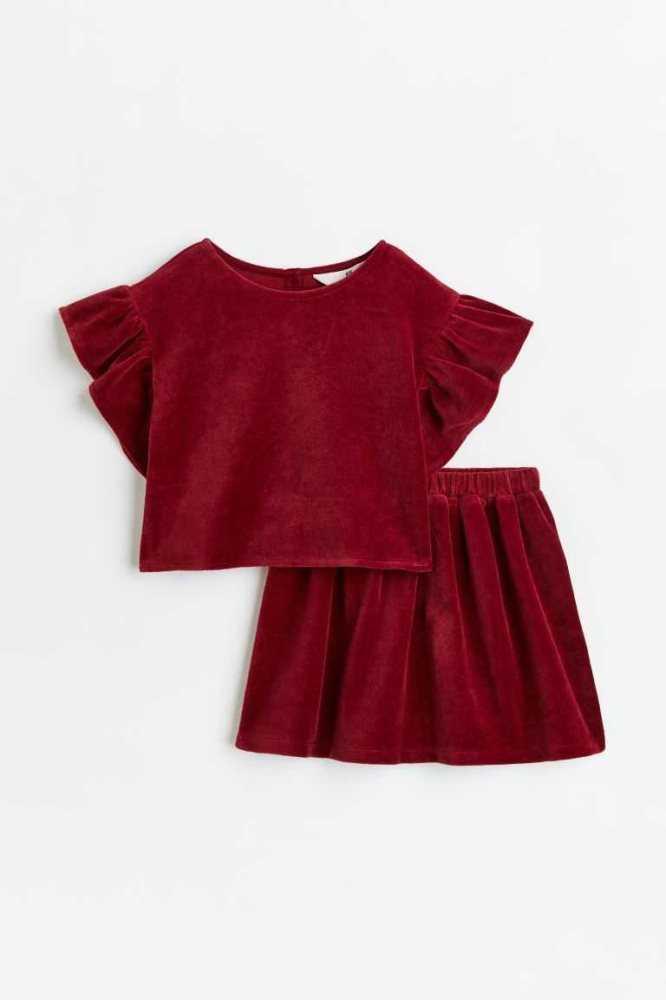 H&M 2-piece Top and Skirt Einteiler Kinder Dunkelrot | 0873-SVMIW