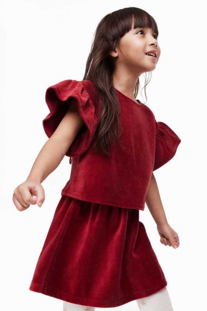 H&M 2-piece Top and Skirt Einteiler Kinder Dunkelrot | 0873-SVMIW