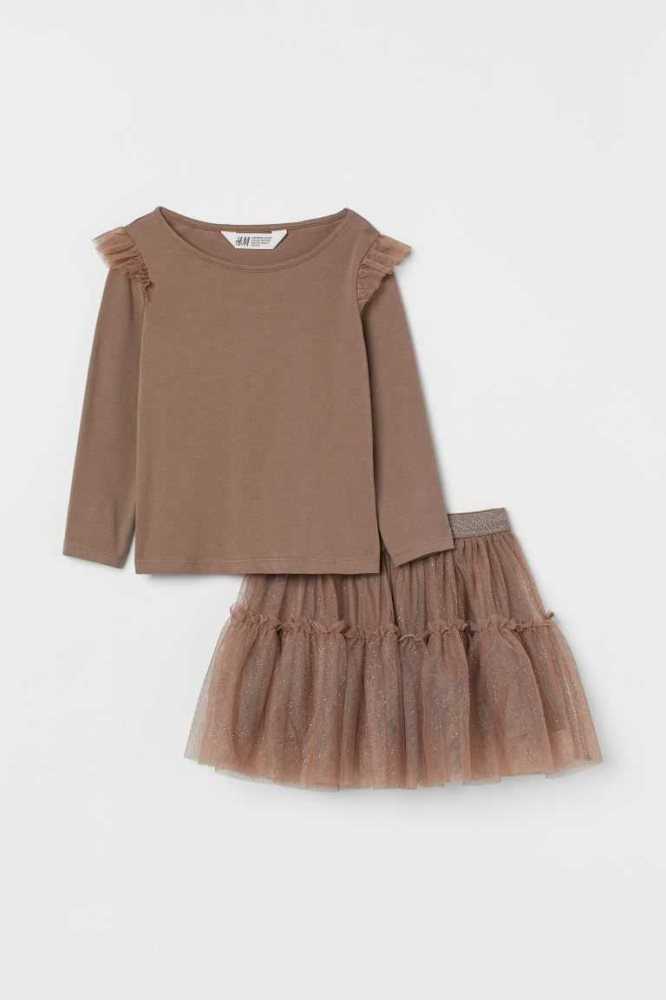 H&M 2-piece Tulle Einteiler Kinder Dunkelrot | 6970-RMLFJ