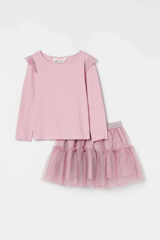 H&M 2-piece Tulle Einteiler Kinder Dunkelrot | 6970-RMLFJ