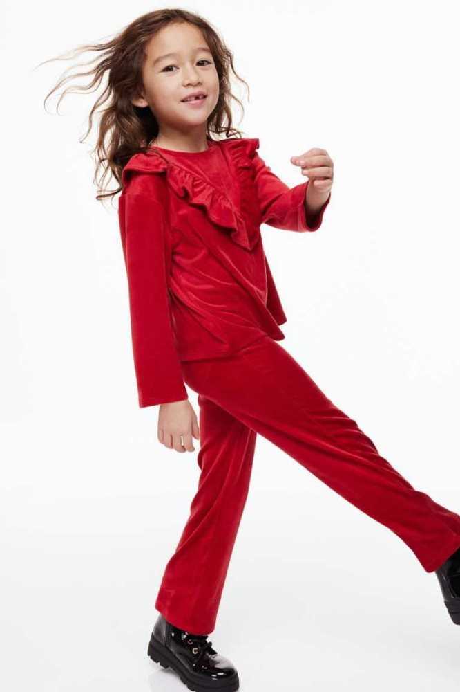 H&M 2-piece Velour Einteiler Kinder Rot | 9061-LZGHP