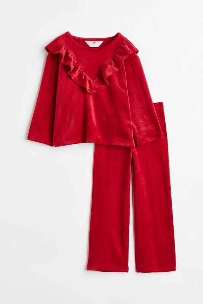 H&M 2-piece Velour Einteiler Kinder Rot | 9061-LZGHP