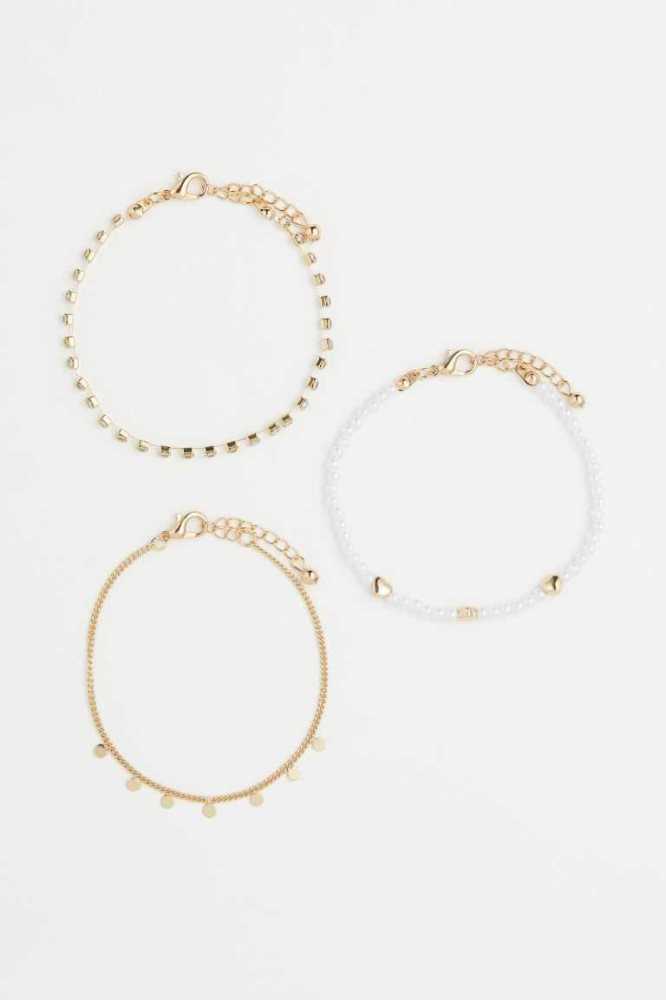 H&M 3-pack Armband Damen Weiß Gold | 5304-CFMXE