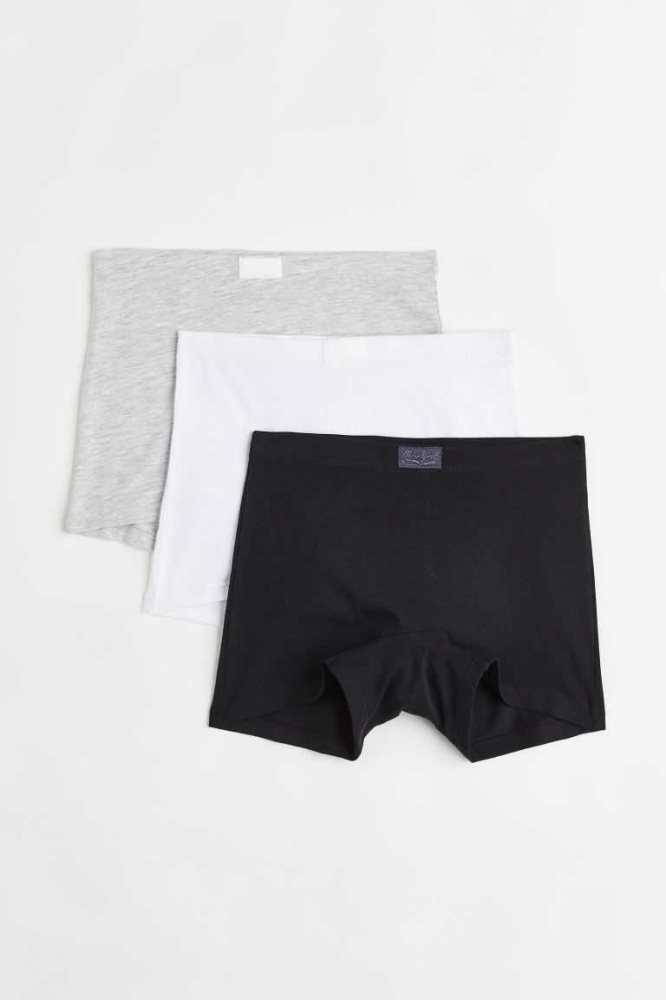 H&M 3-pack Baumwoll Boxer Briefs Unterwäsche Kinder Schwarz Weiß Grau | 8103-OIEUS