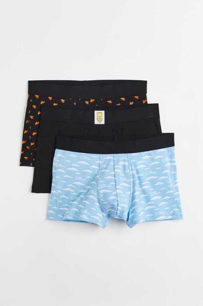 H&M 3-pack Baumwoll Boxer Shorts Unterwäsche Herren Schwarz | 2451-TRGAH