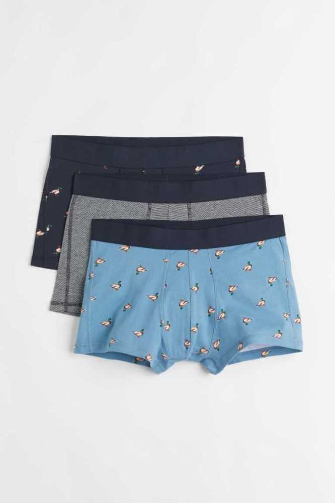 H&M 3-pack Baumwoll Boxer Shorts Unterwäsche Herren Blau | 3062-WKYAH