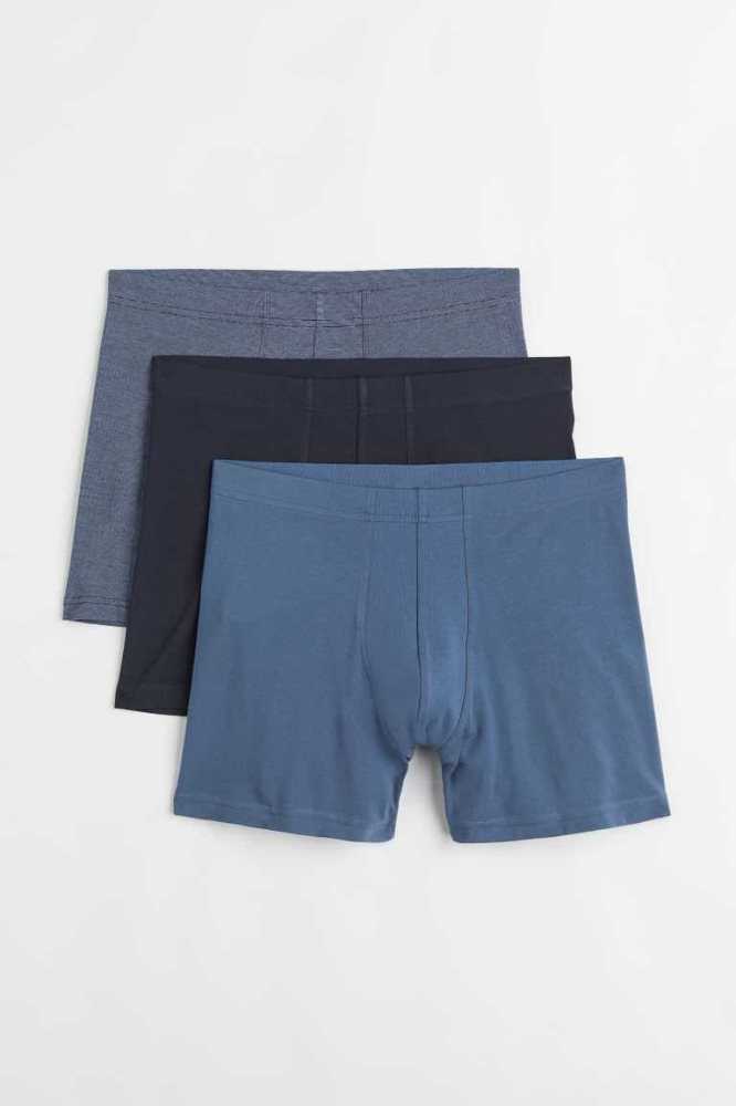 H&M 3-pack Baumwoll Boxer Shorts Unterwäsche Herren Blau Navy Blau | 3214-QBOWU