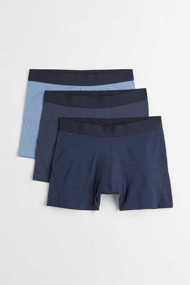 H&M 3-pack Baumwoll Boxer Shorts Unterwäsche Herren Dunkelblau | 8049-NDAVZ