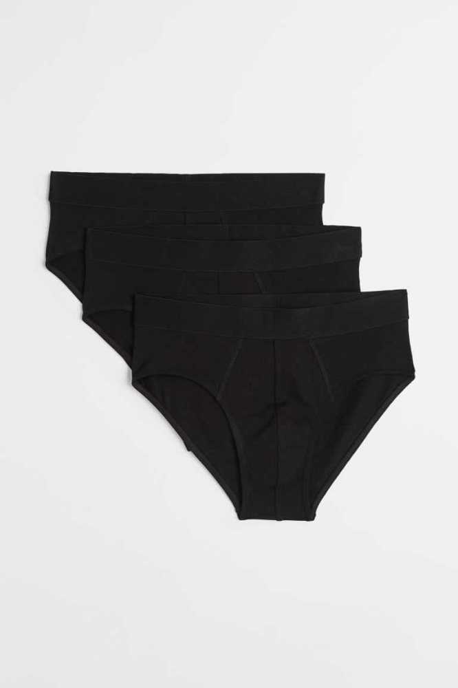 H&M 3-pack Baumwoll Briefs Unterwäsche Herren Schwarz | 7526-BIJHM