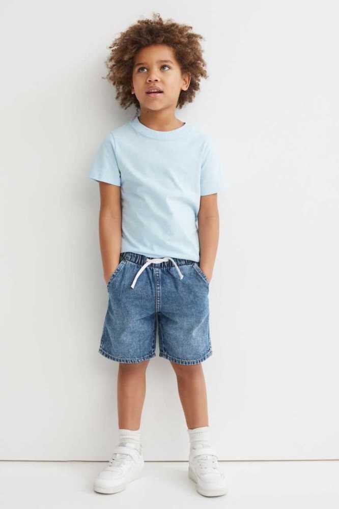 H&M 3-pack Baumwoll Denim Kurze Hose Kinder Dunkelgrau Blau | 9647-OBQJP