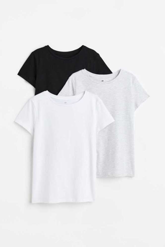 H&M 3-pack Baumwoll Hemd Kinder Weiß Schwarz Grau | 7841-TEAYN