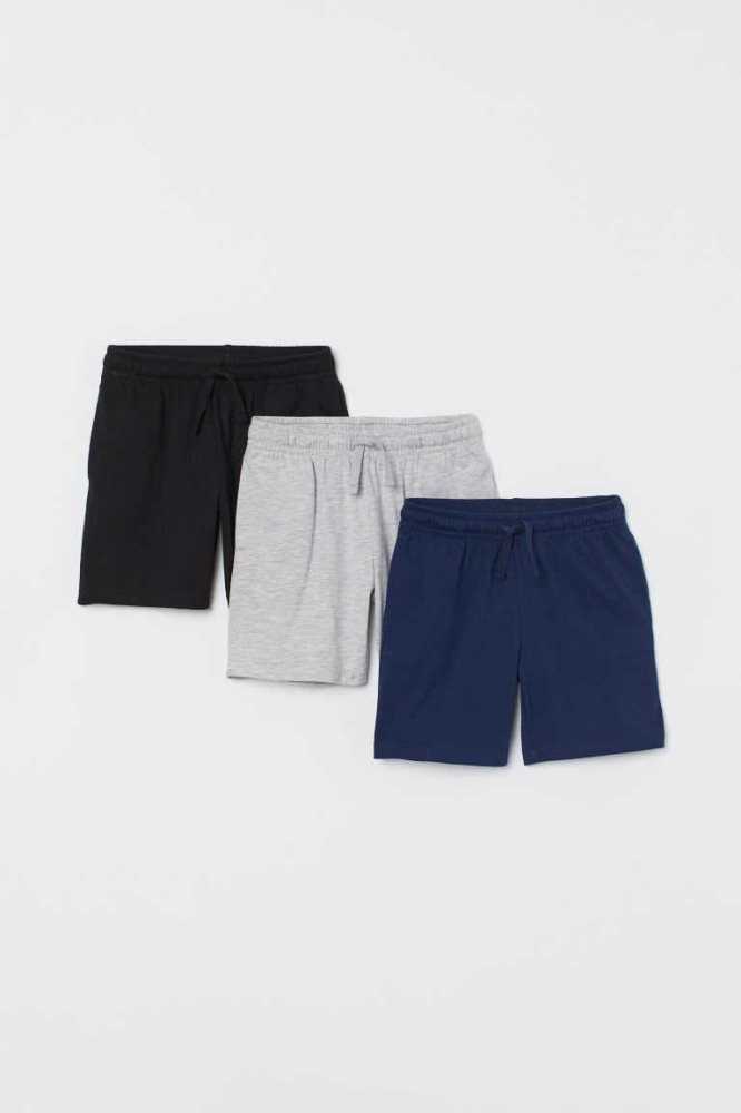 H&M 3-pack Baumwoll Jersey Kurze Hose Kinder Navy Blau Hellgrau | 3786-FAXGE