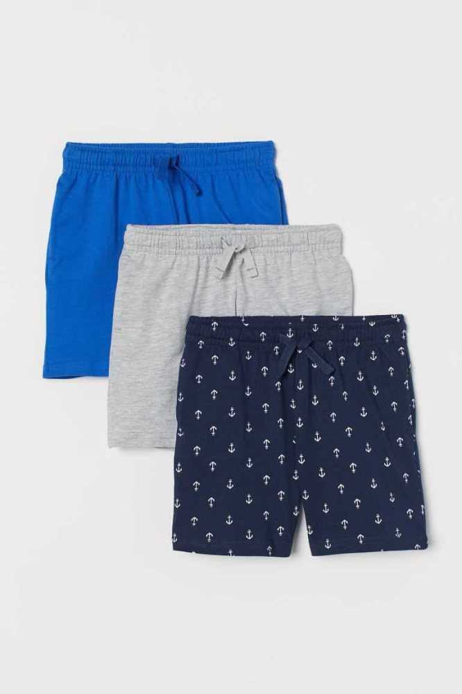 H&M 3-pack Baumwoll Jersey Kurze Hose Kinder Navy Blau Hellgrau | 3786-FAXGE