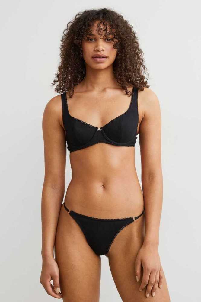 H&M 3-pack Baumwoll Jersey Tanga Briefs Unterwäsche Damen Schwarz | 1230-AQHDP