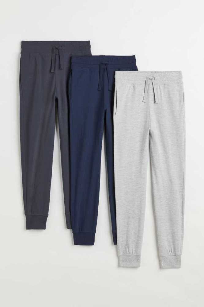 H&M 3-pack Baumwoll Joggers Jersey Kinder Navy Blau Hellgrau Dunkelgrau | 0825-FNZBJ