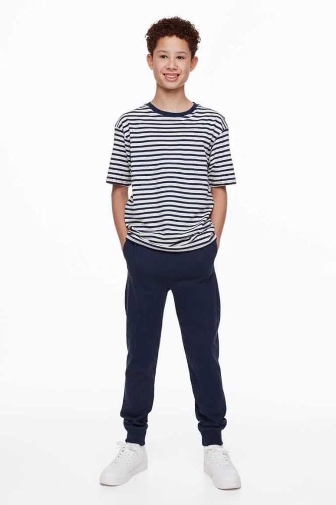 H&M 3-pack Baumwoll Joggers Jersey Kinder Navy Blau Hellgrau Dunkelgrau | 0825-FNZBJ