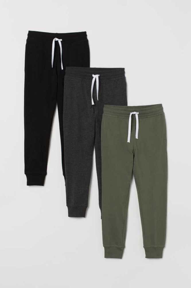 H&M 3-pack Baumwoll Joggers Jersey Kinder Dunkelblau Grau | 9647-RYEZF