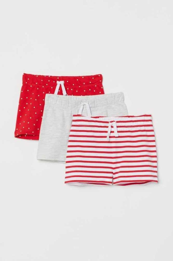 H&M 3-pack Baumwoll Kurze Hose Kinder Dunkelgrau Lila Rosa | 7850-XSVHN