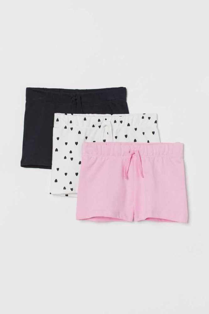 H&M 3-pack Baumwoll Kurze Hose Kinder Dunkelgrau Lila Rosa | 7850-XSVHN