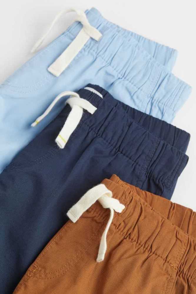 H&M 3-pack Baumwoll Kurze Hose Kinder Navy Blau Hellblau Braun | 9216-QOZBS