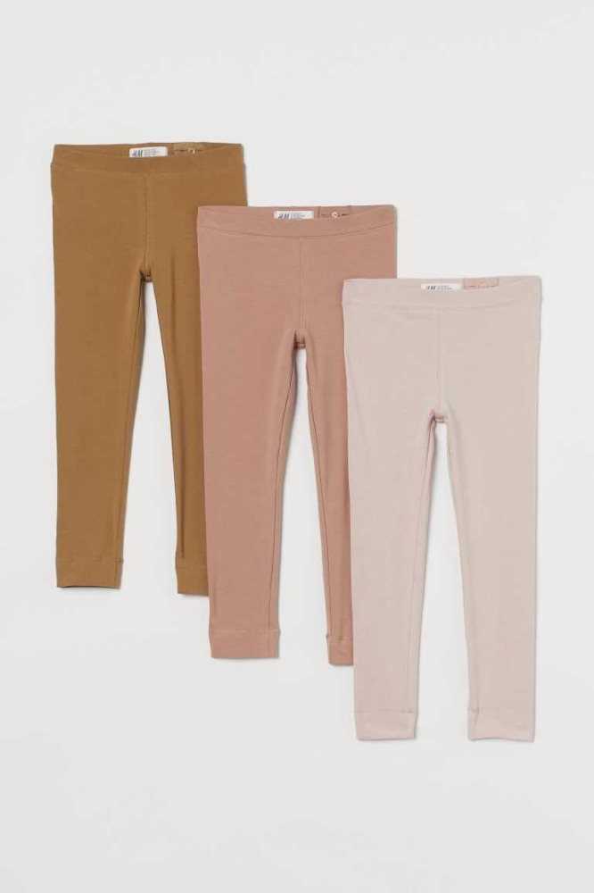 H&M 3-pack Baumwoll Leggings Kinder Beige Hellrosa Beige Weiß | 5471-FRVSU