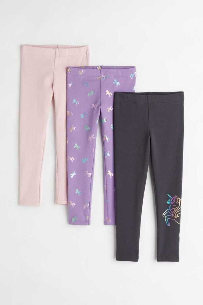 H&M 3-pack Baumwoll Leggings Kinder Grau Braun | 5189-AHIOQ