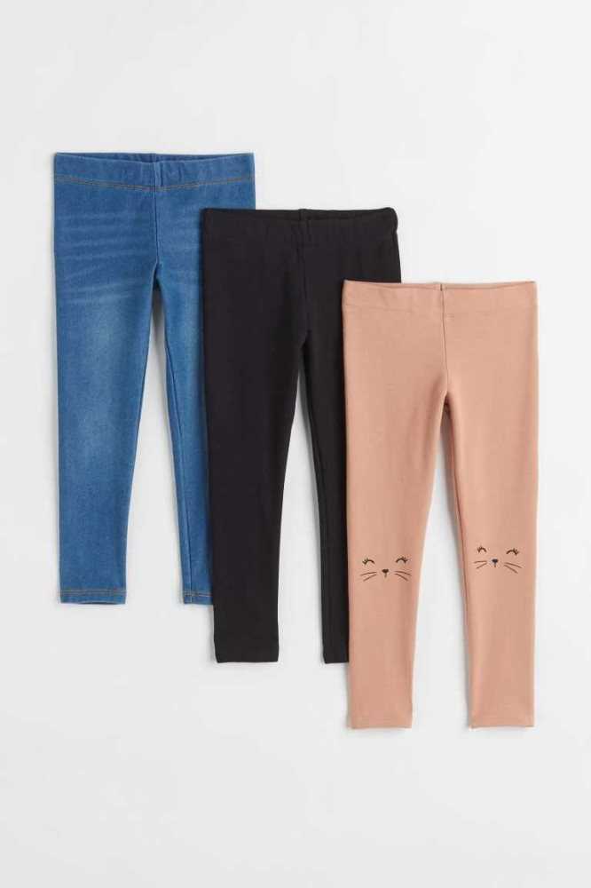 H&M 3-pack Baumwoll Leggings Kinder Grau Braun | 5189-AHIOQ