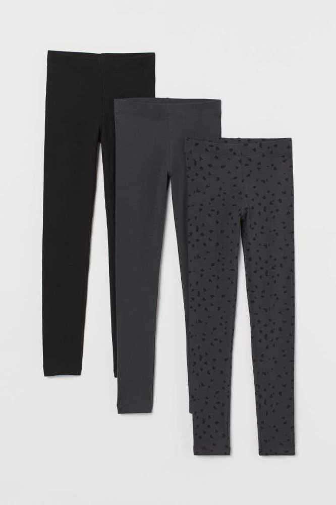 H&M 3-pack Baumwoll Leggings Kinder Schwarz | 3685-DKCPS