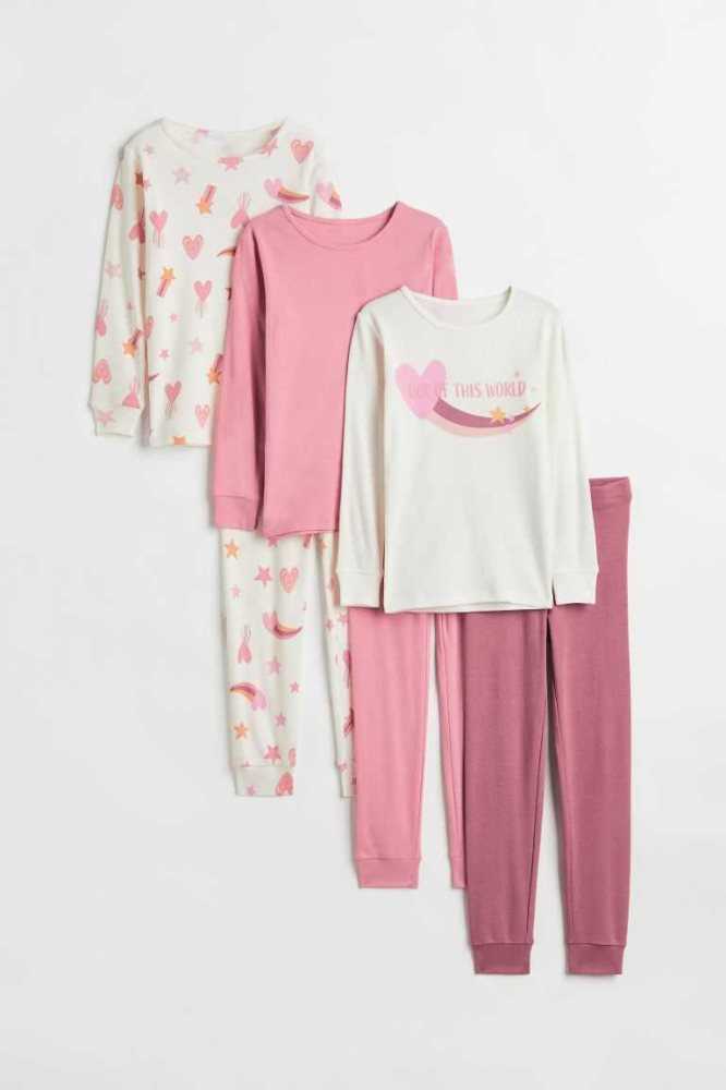 H&M 3-pack Baumwoll Pyjama-paket Kinder Rosa | 6102-FZNAO