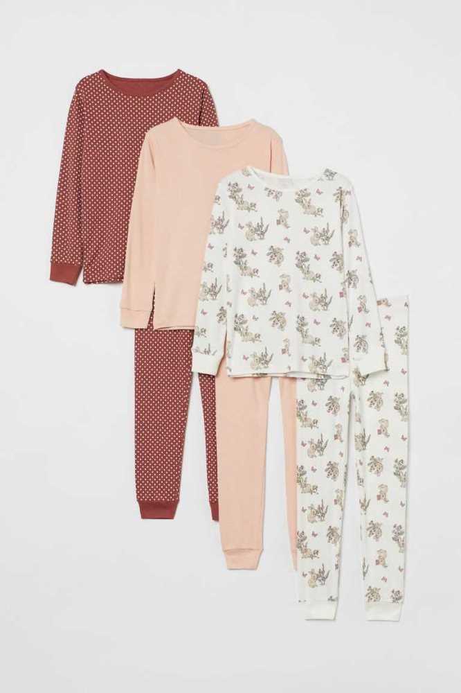 H&M 3-pack Baumwoll Pyjama-paket Kinder Rosa | 6102-FZNAO