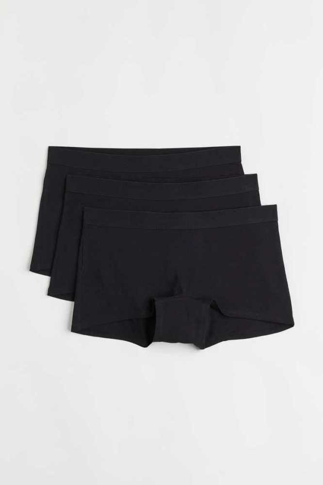 H&M 3-pack Baumwoll Shortie Briefs Unterwäsche Damen Schwarz | 1903-UIOBP